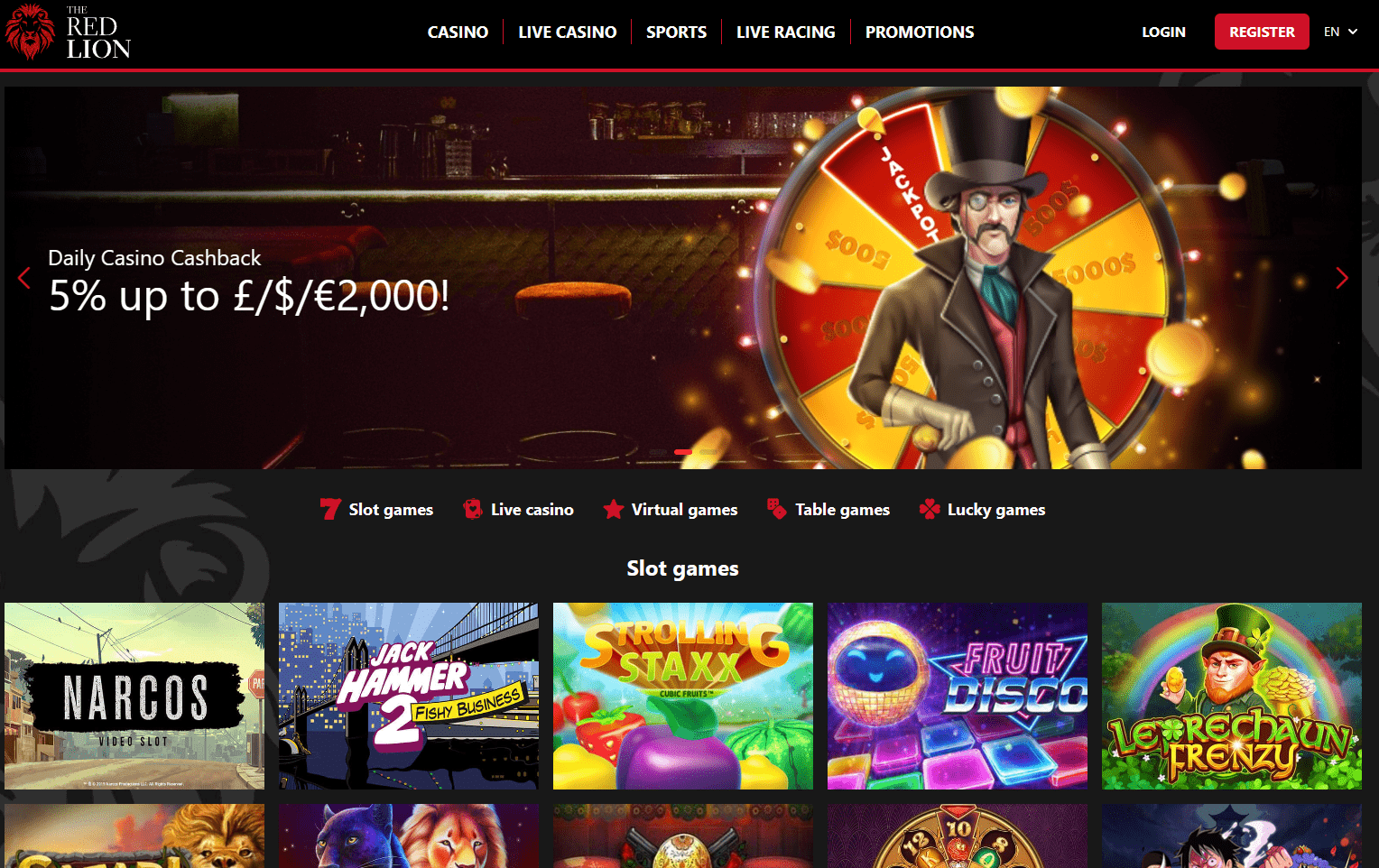 Red Lion casino interface 